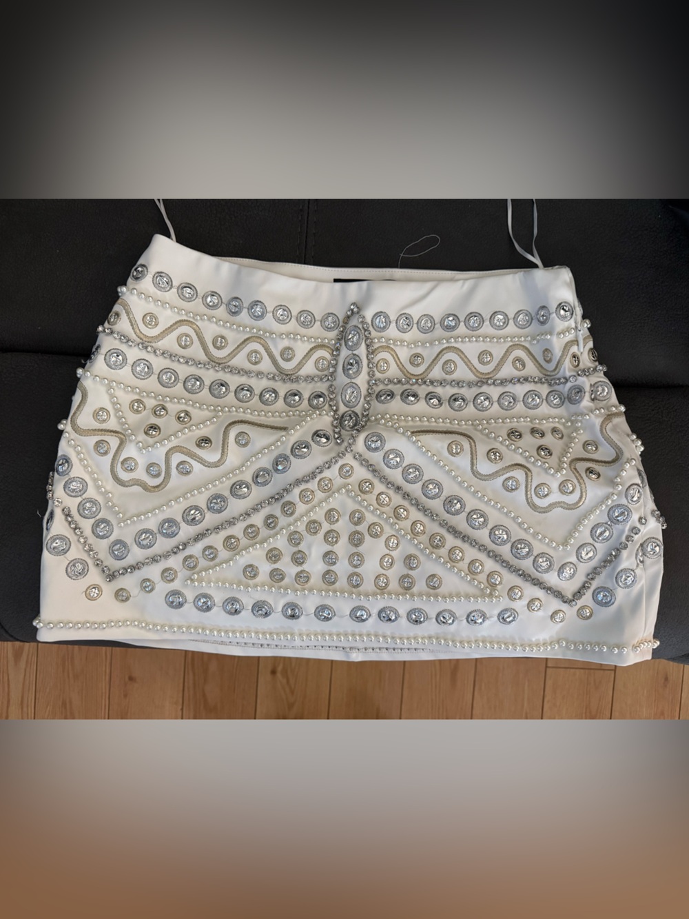 Embellished White Mini Skirt with Silver Accents